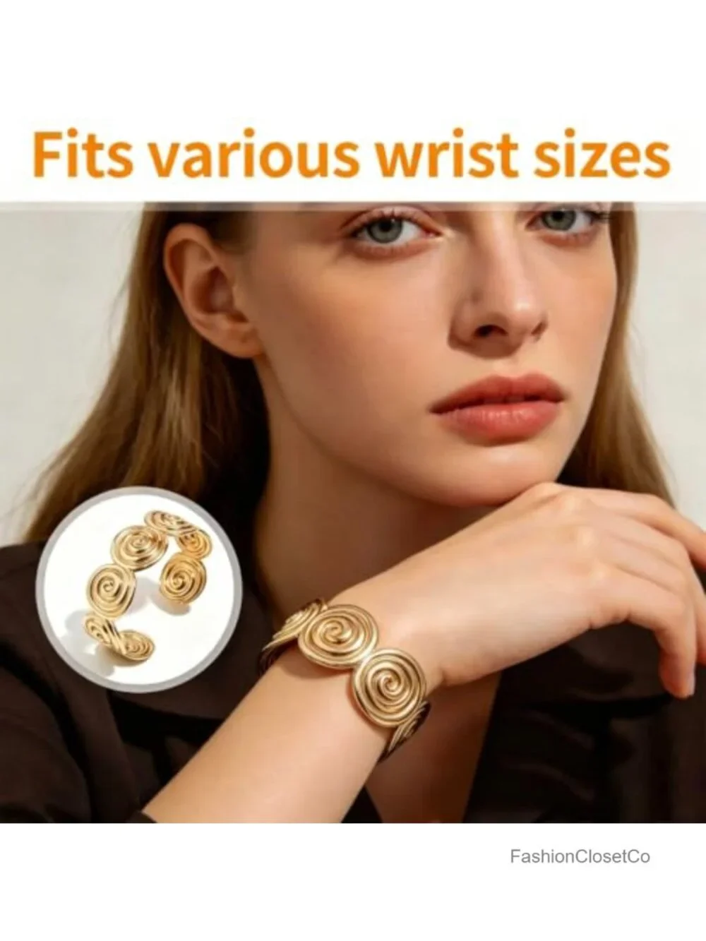 Stainless Steel Chunky Swirl Open Cuff Bracelet, Adjustable Bangle